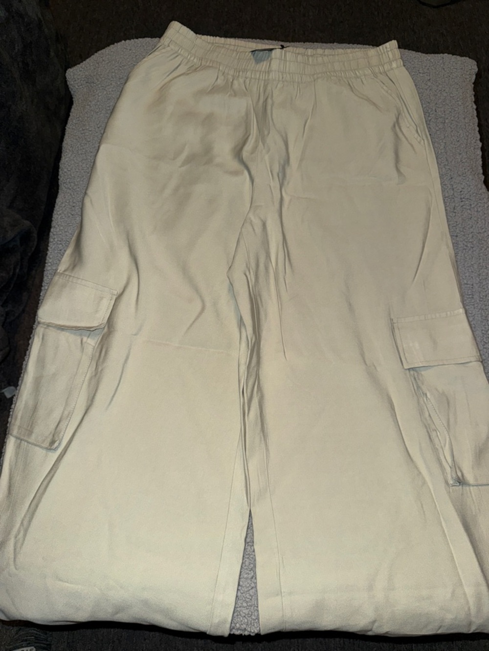 Cream Cargo Utility Pants with Side Pockets